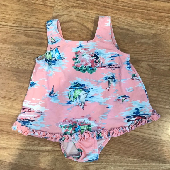 BABY GAP Rainbow Ruffle Swim Swimsuit One-Piece NWT 18-24M